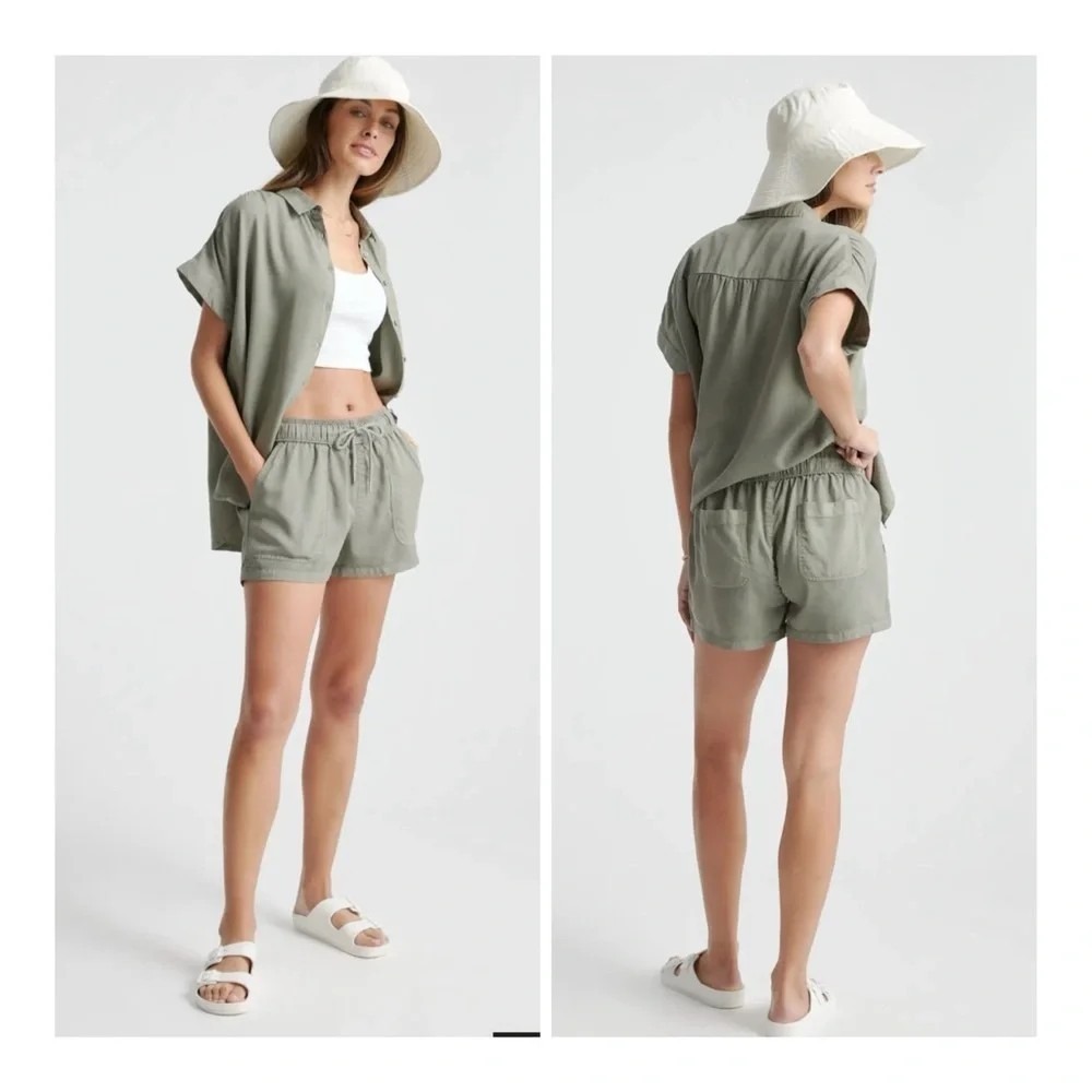 Quince Women's Vintage Wash Tencel Utility Shorts In Olive- Size XS "NWOT"